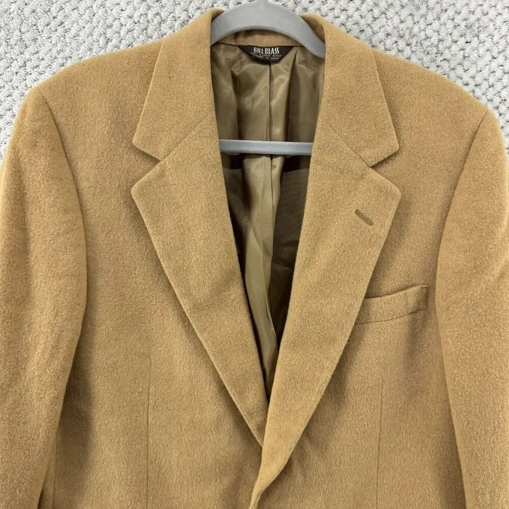 VTG Bill Blass Blazer Men 42 100% Camel Hair Khaki Coat Jackets Lined 2 Button